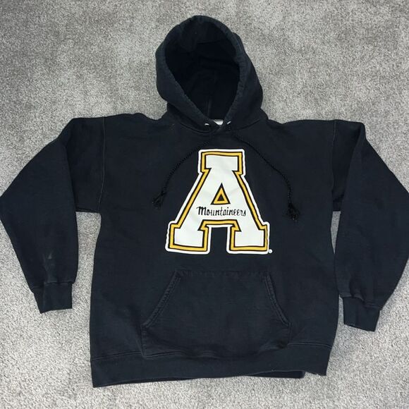 Worn stained Black Big A Appalachian App State Mountaineers hoodie sweatshirt M - Picture 1 of 3